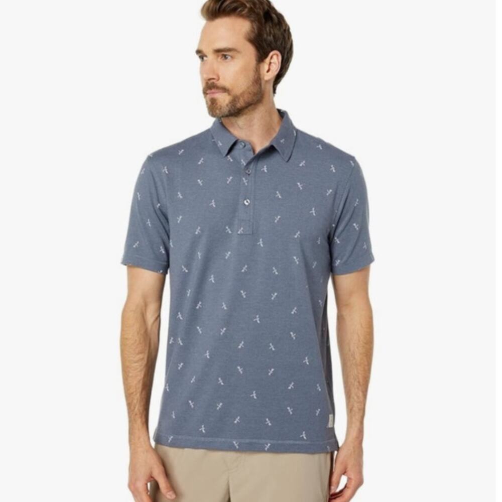 LinkSoul Men's Dragonfly Print Performace Stretch Polo Shirt Fog Blue Heather XL